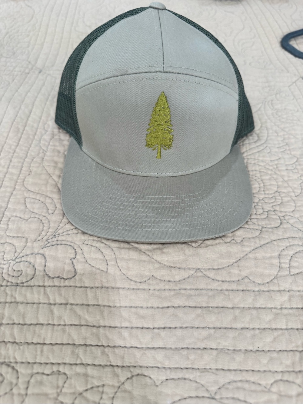 Green Tree Trucker Hat - Forest Green Mesh
